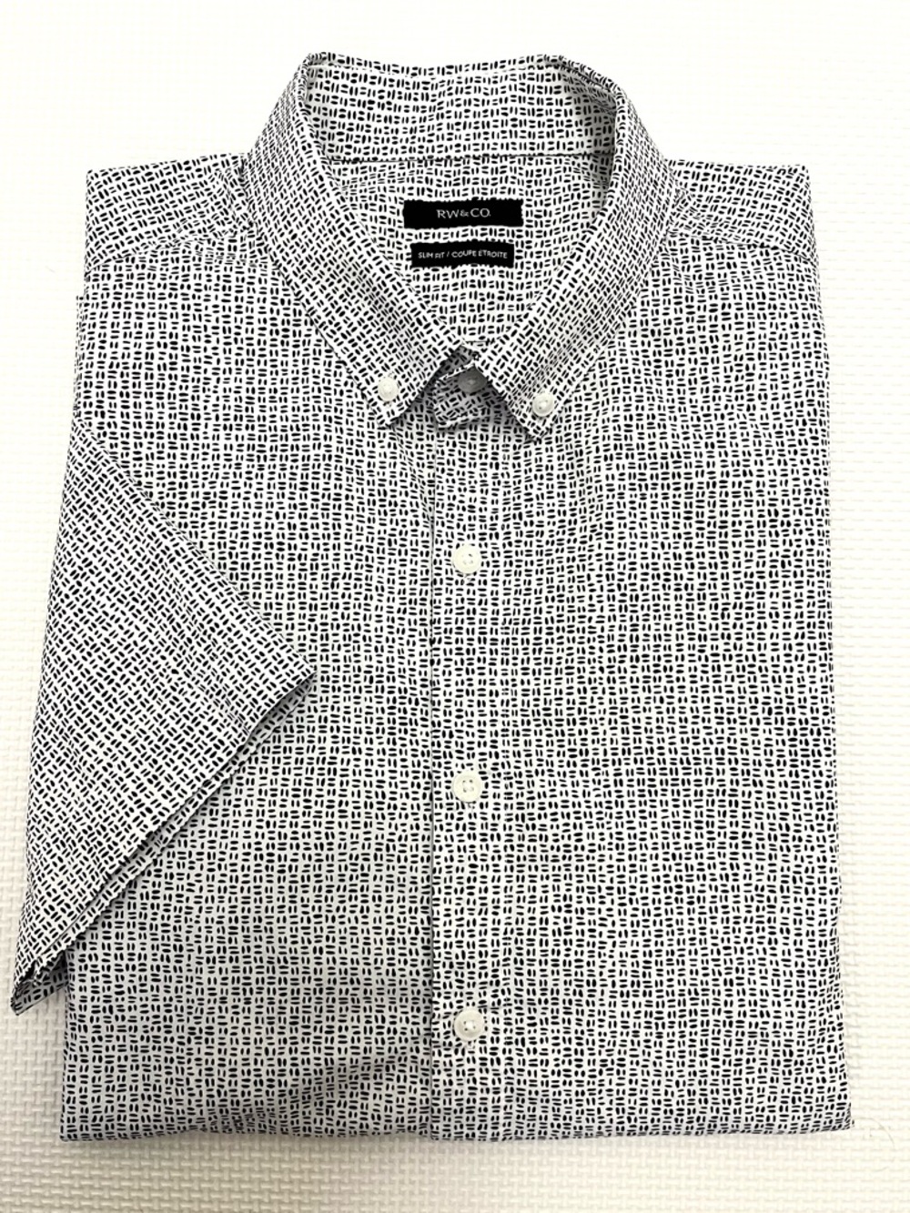 RW&CO Short Sleeve Button Down Shirt Geometric Print Black White Size L